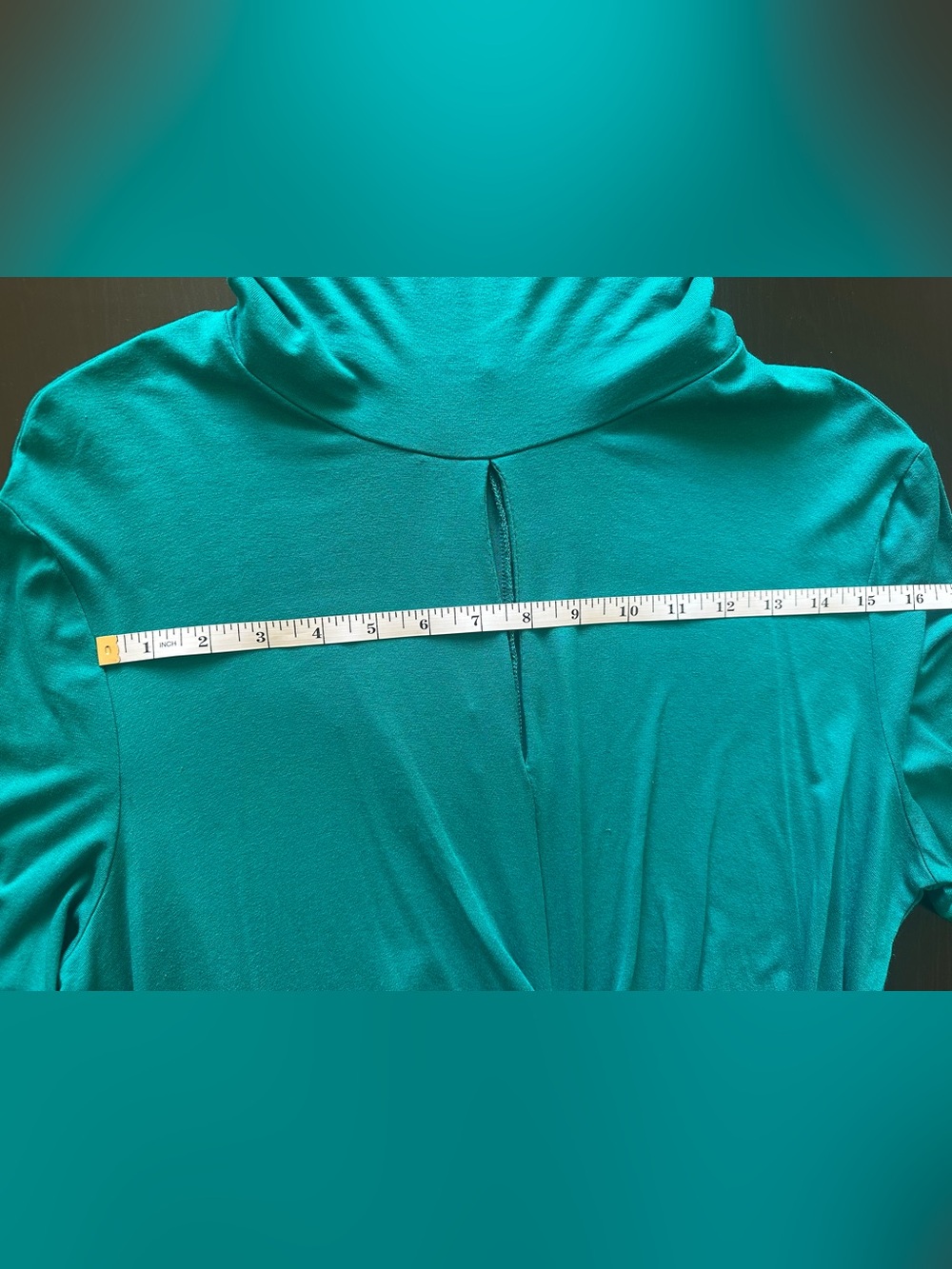 New York & Company Teal Turtleneck Draped Ruched Long-Sleeve Top - Picture 9 of 12